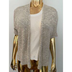 Eileen Fisher Petite Short Sleeve Open Front Linen Viscose Cardigan Sweater PS